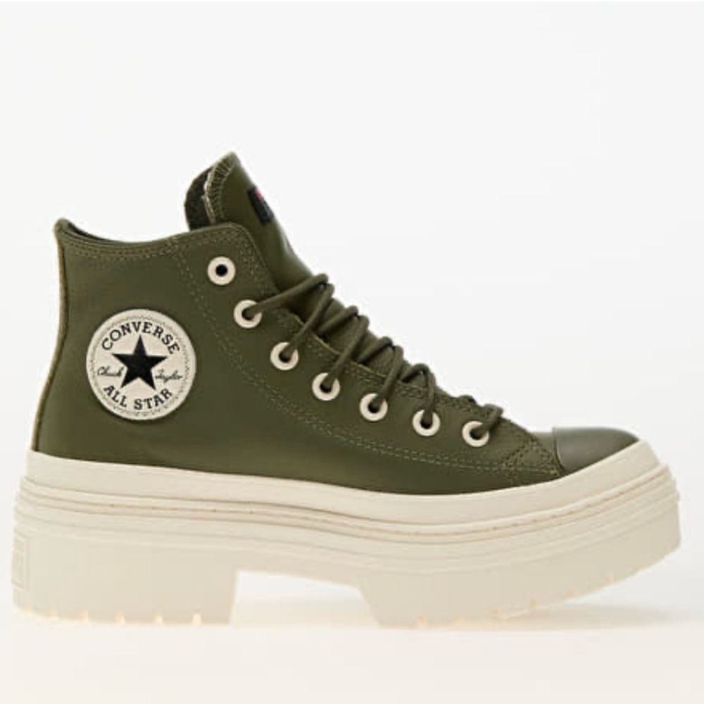 converse chuck taylor all star lugged heel platform in olive leather size 8 nib
